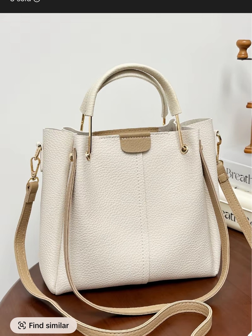 Cream Pebbled Tote Bag with Detachable Strap